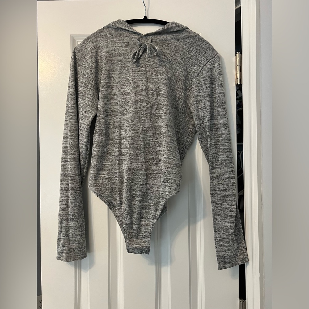 Missguided hoodie style gray bodysuit.